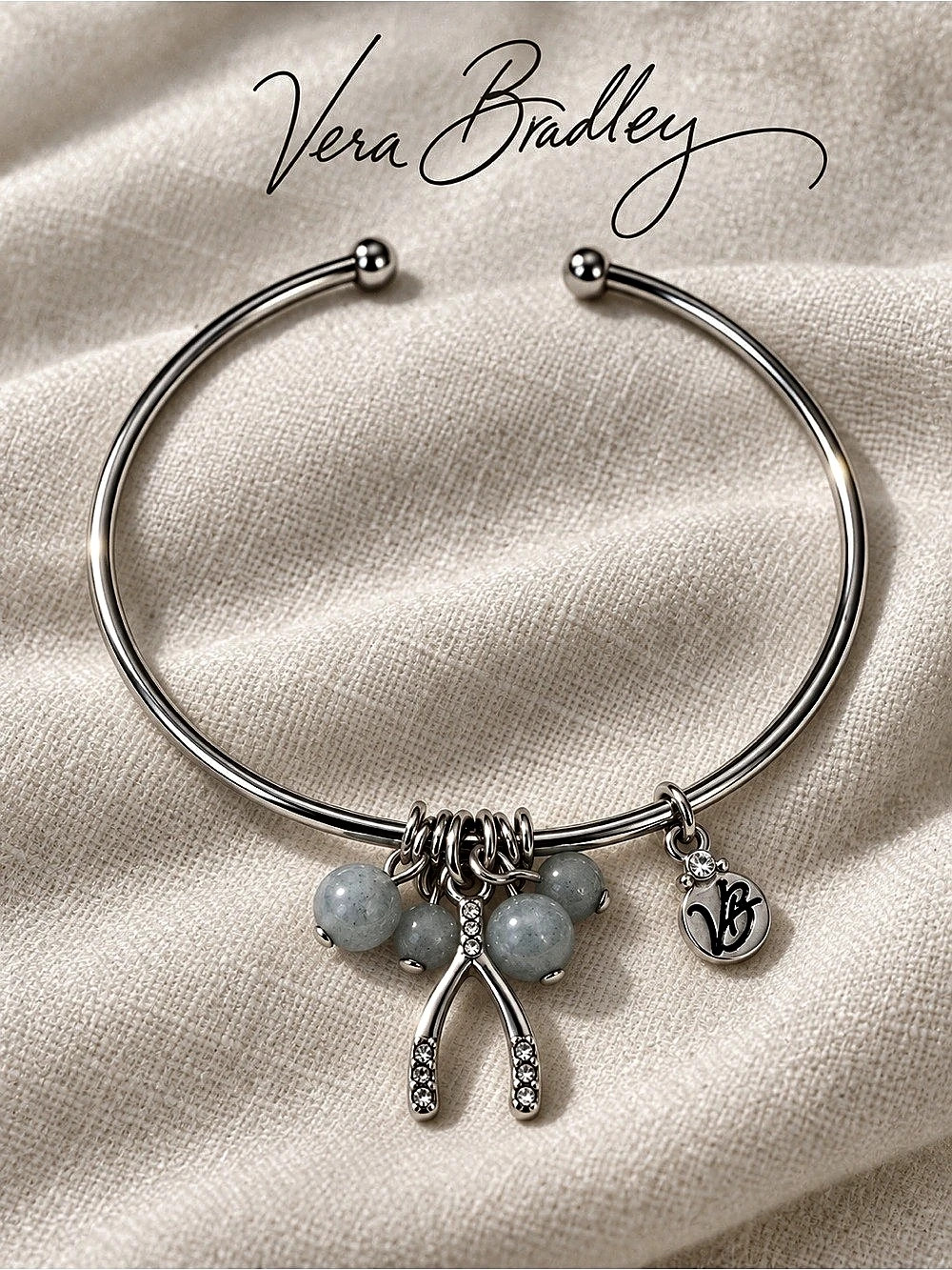 Vera Bradley Charm Cuff Bracelet in Silver & Blue Like New 249